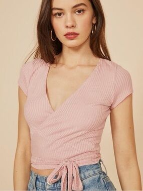 Reformation Flora Blush Knit Wrap Top
